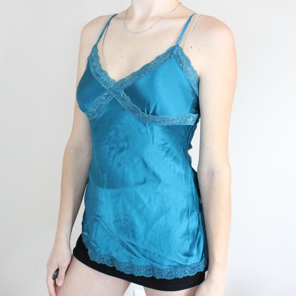 Charlotte Russe Sea Blue Green Y2K Lace Teddy Slip Cami - Picture 2 of 4